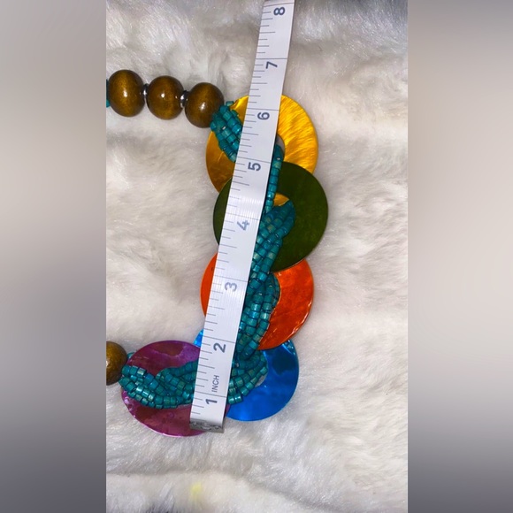 🌺🌸🌼Collar Necklace & Clip Blue Twisted Wood Bead Abalone Disc - Picture 3 of 6